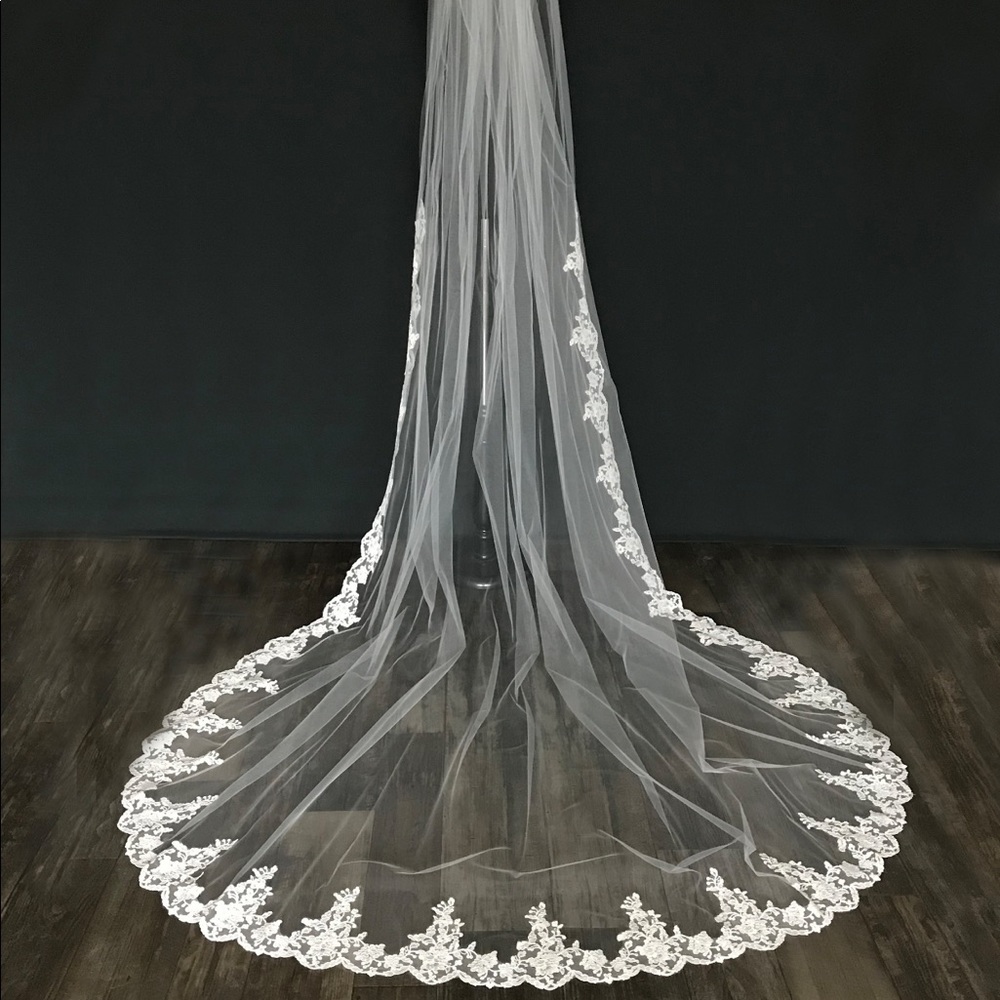 Cathedral Veil 120” with Lace trim up to Elbow ❤️
